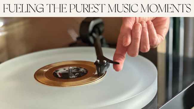 Fueling the purest music moments - gold precious sound record on record player 